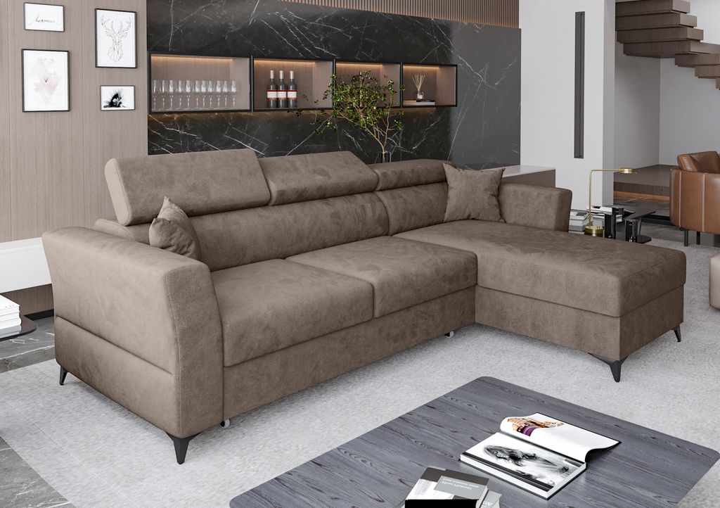 AX LIVING Ecksofa klein mit Schlaffunktion Ribella – 265 cm breit, Braun Rechts