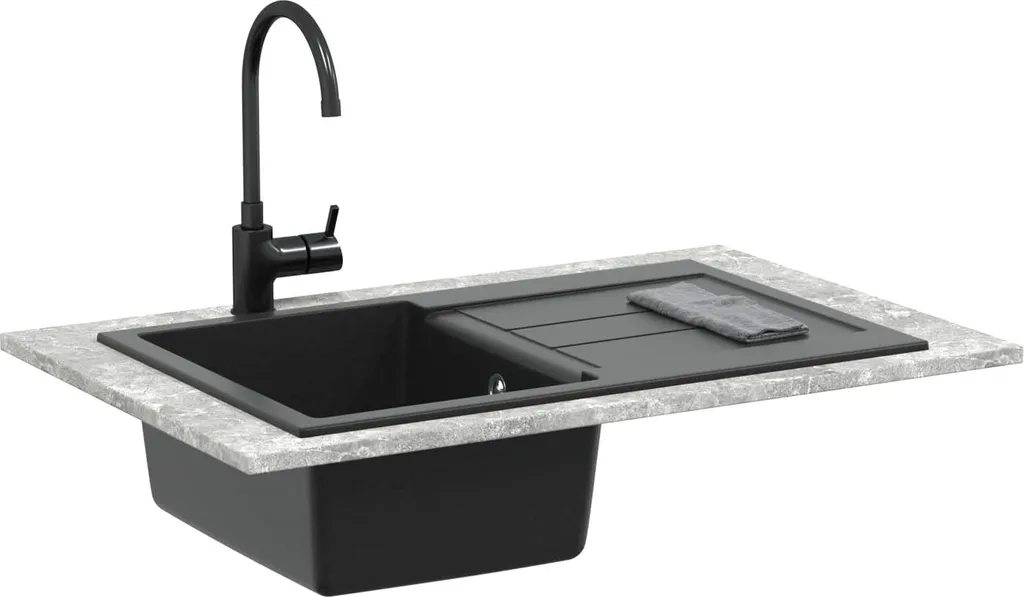 Évier en Quartz Noir 780 mm Résistant à la Chaleur et aux Rayures vidaXL
