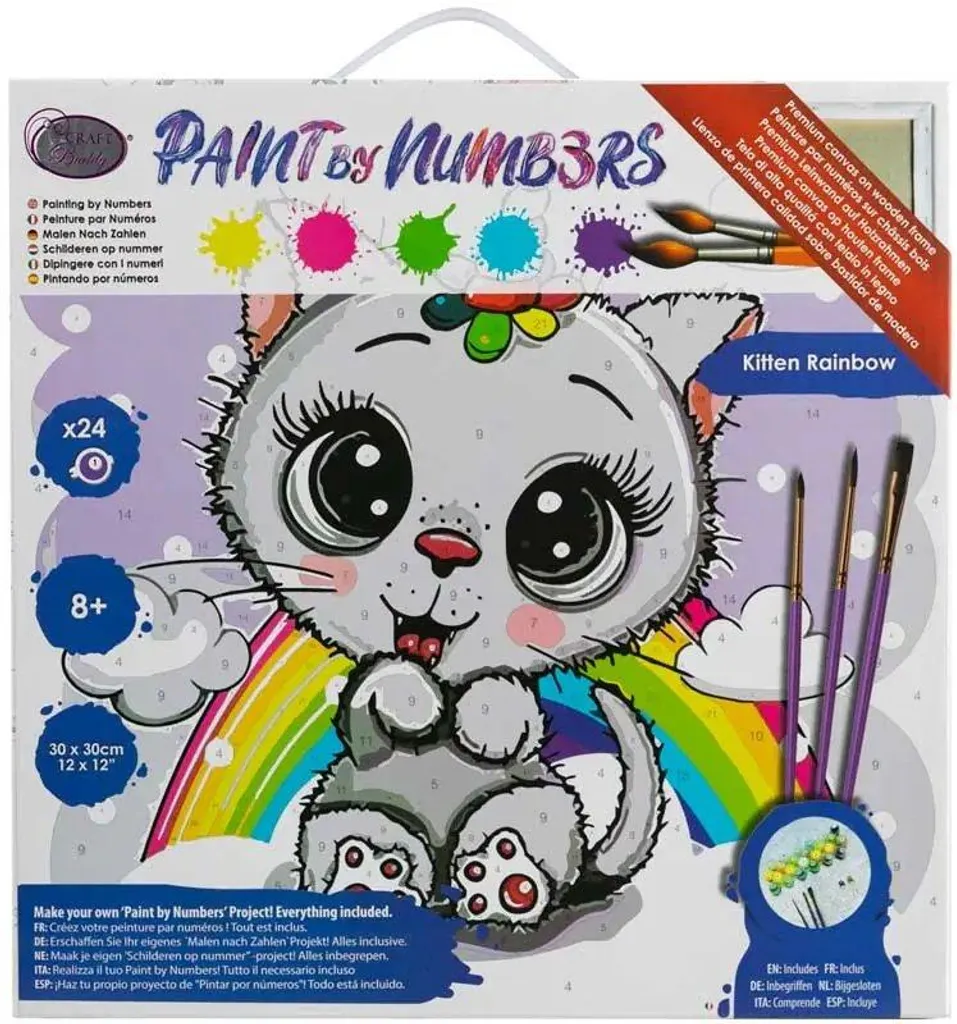 Peinture par numéros Craft Buddy chaton arc-en-ciel acrylique 30x30