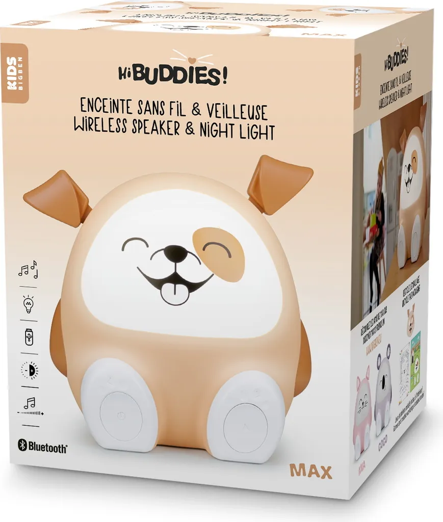 Réveil digital interactif chien Bigben beige et marron avec Bluetooth
