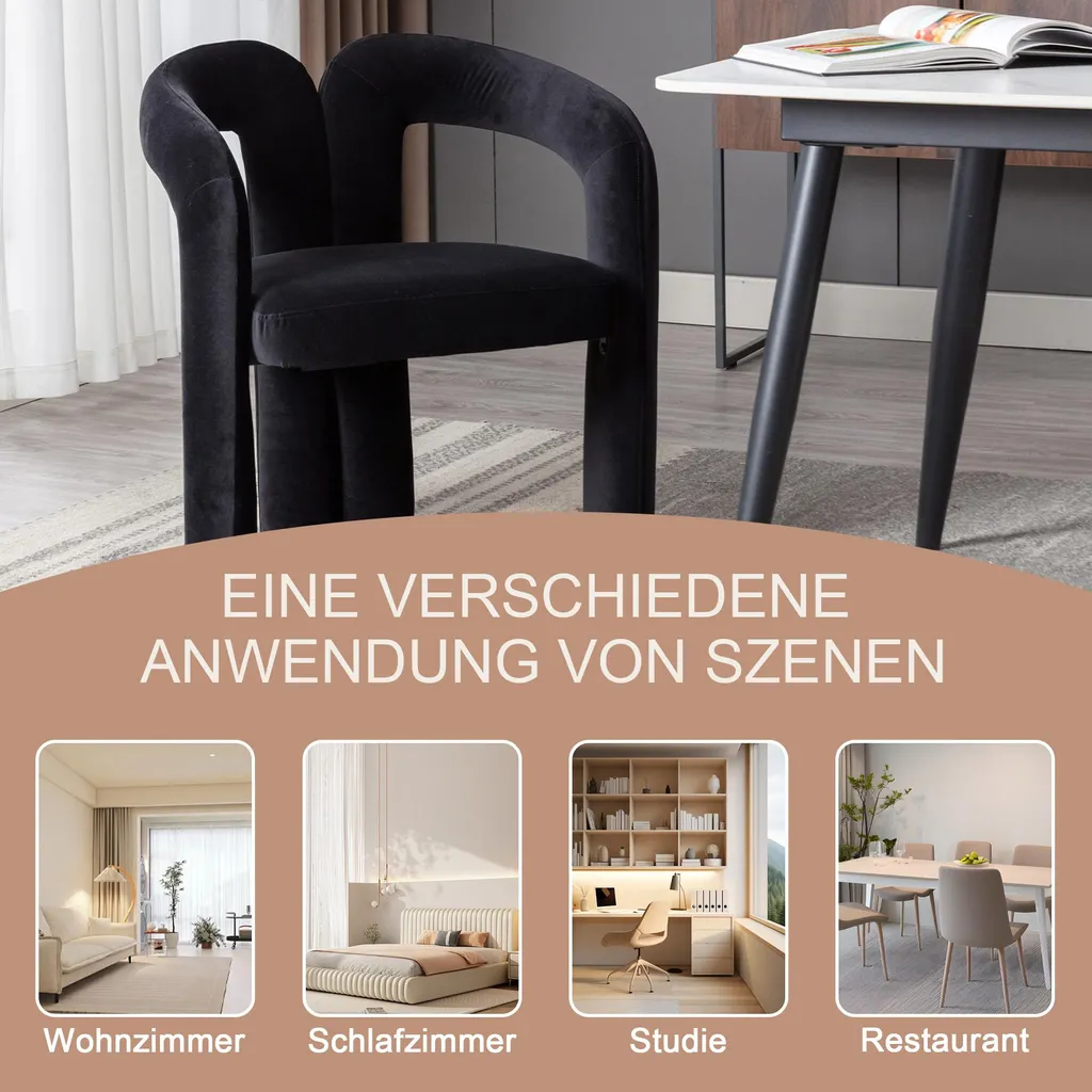 Chaises design moderne en velours avec dossier ergonomique set de 2