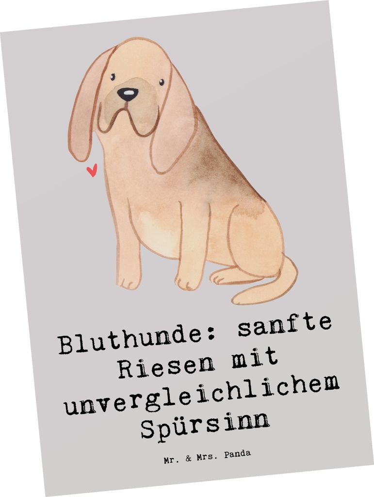 Mr. & Mrs. Panda Grußkarte Bluthunde - Grau Pastell - Geschenk, Hunderassen Eigenschaften, Postkarte, Ansichtskarten, beeindruckende Hunde, kunstk...