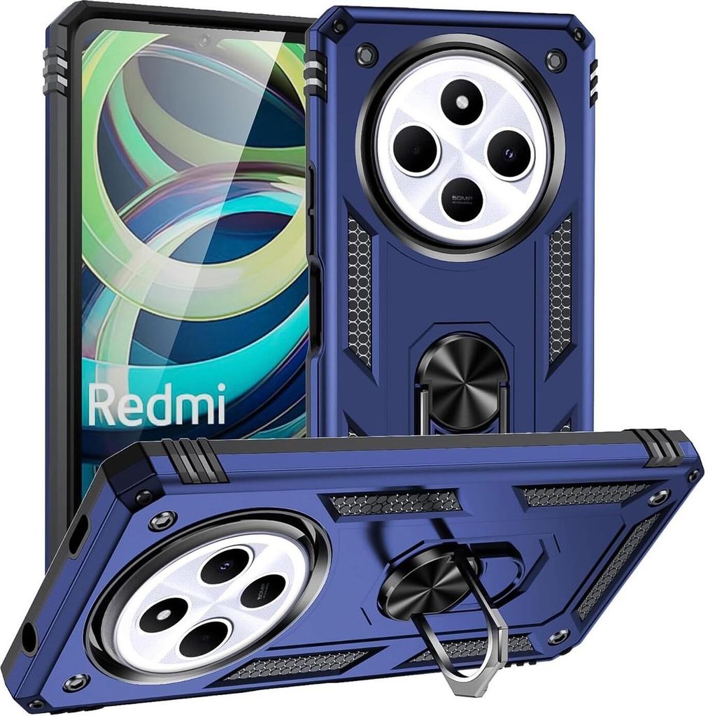 Conie Outdoor Schutzhülle für Xiaomi Redmi 14C / Poco C75 Tasche Silikon Hard Case Cover Hülle mit Halter Ständer in Blau