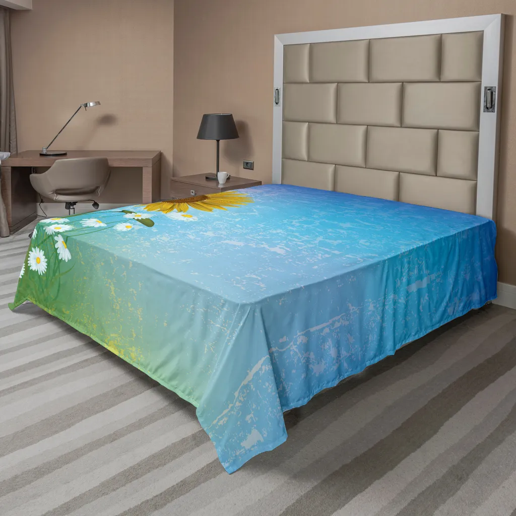 Drap de lit pour décoration d'été 244x205 cm, motif fleurs de tournesol