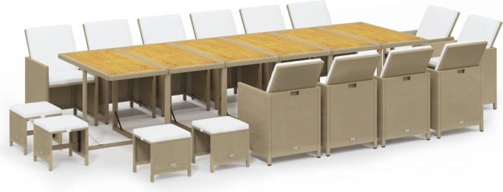 vidaXL 17-tlg. Garten-Essgruppe mit Kissen Poly Rattan Beige