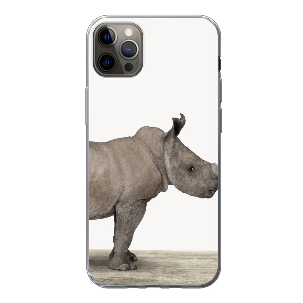 MuchoWow Handyhülle Schutzhülle Hülle für iPhone 12 Pro Max Rhinozeros - Tiere - Jungen - Mädchen Silikon Softcase Handy Hülle - Hartschale
