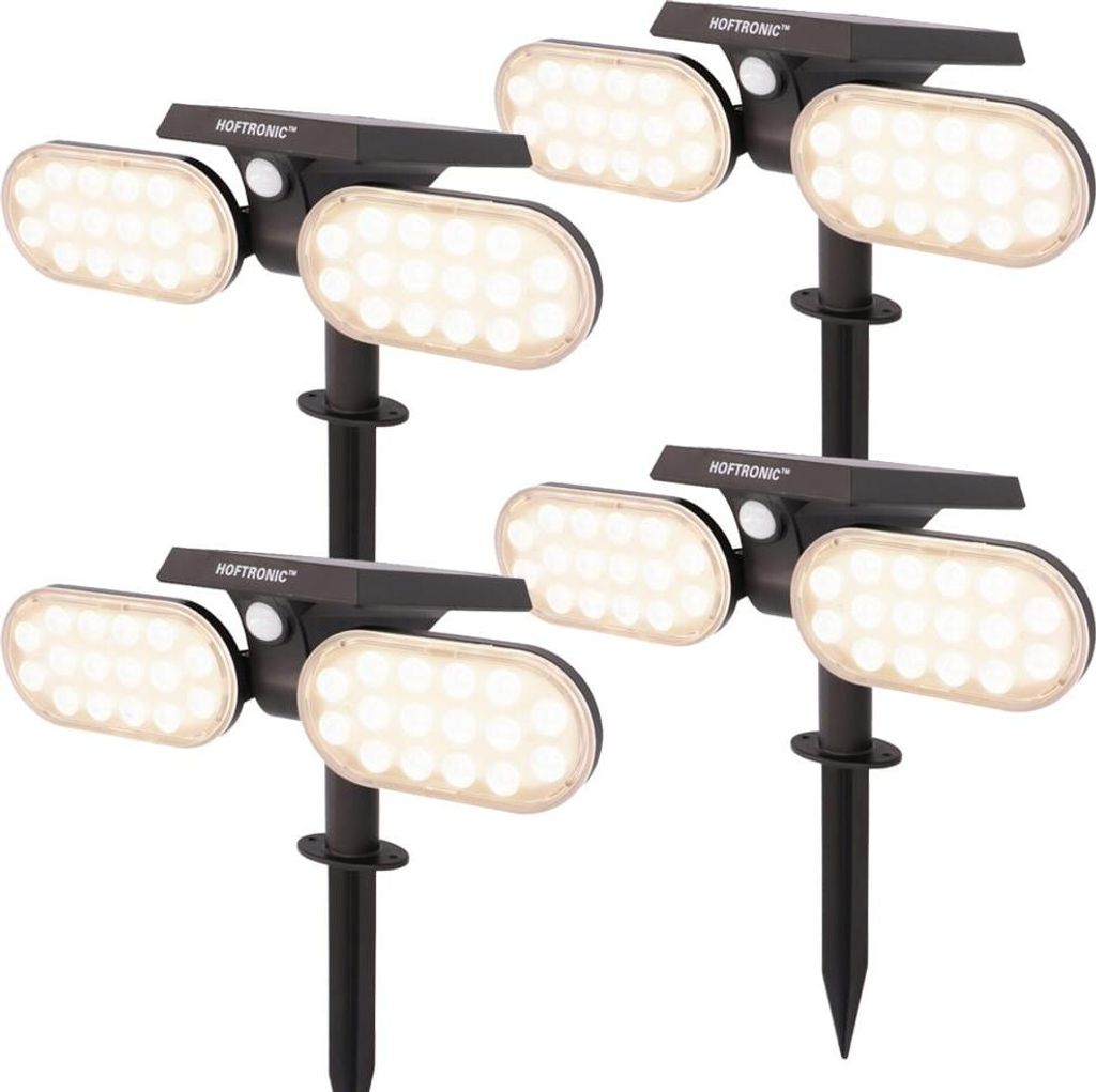 hoftronic Solar Gartenstrahler 2W 3000K 300 Lumen IP65 Schwarz 4er Set