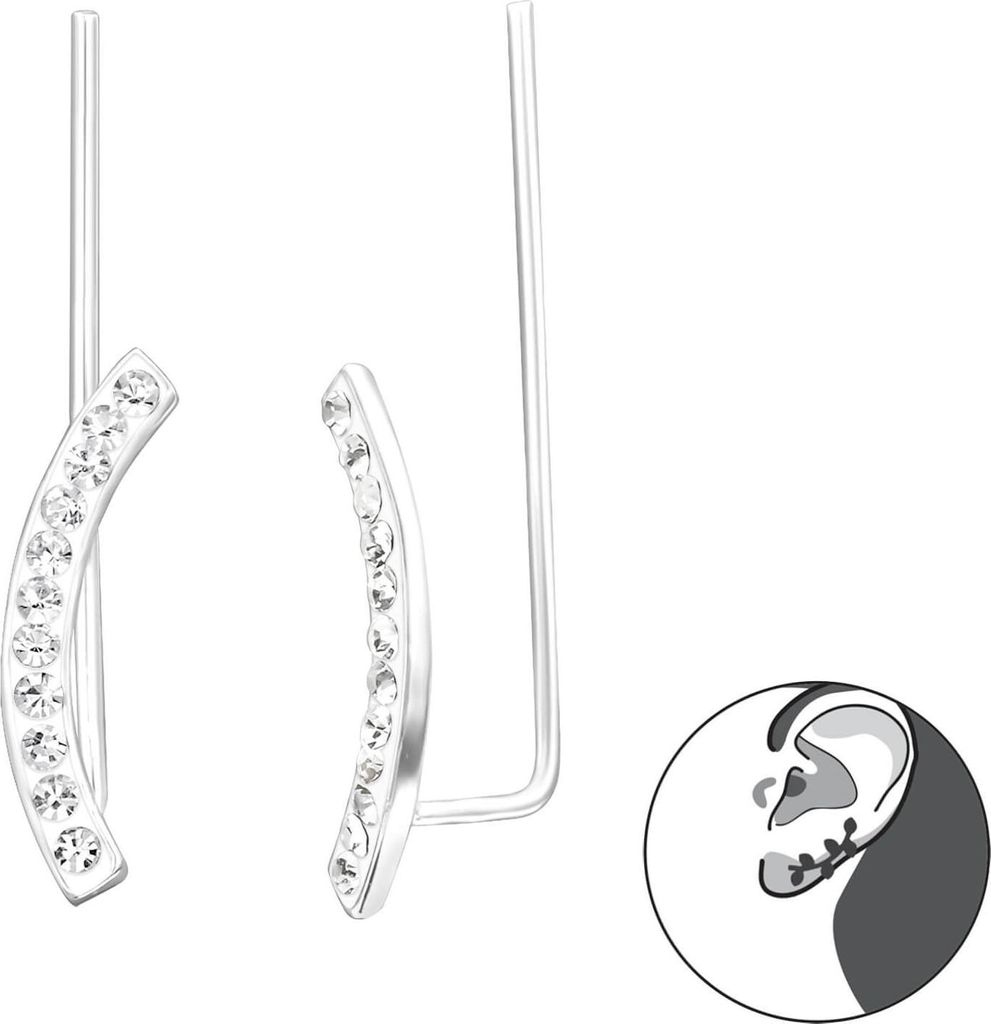 1 Paar Ear Climber 925 Sterling Silber gekrümmte Ohrklemme mit Kristallen