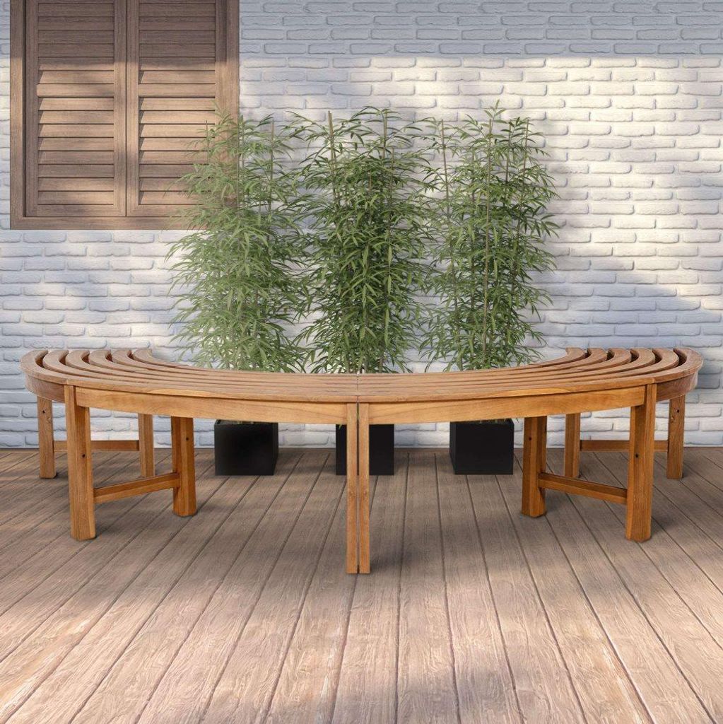 Halbrunde Baumbank - Gartenbank - witterungsbeständiges Teakholz, 250 cm Durchmesser | Farbe: Teakholz