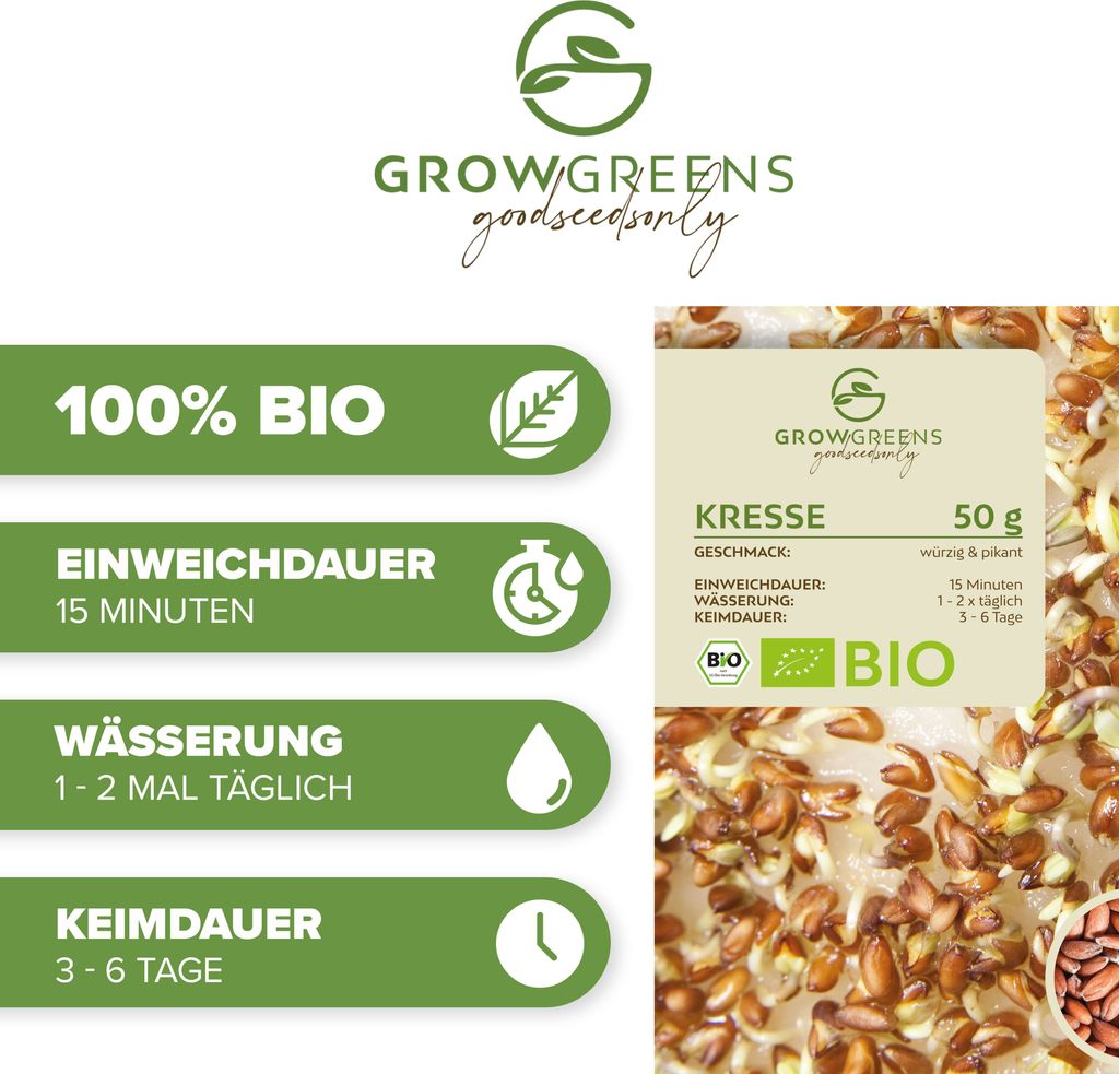 Kresse Sprossen Samen 50g - Microgreens Saatgut ideal fr