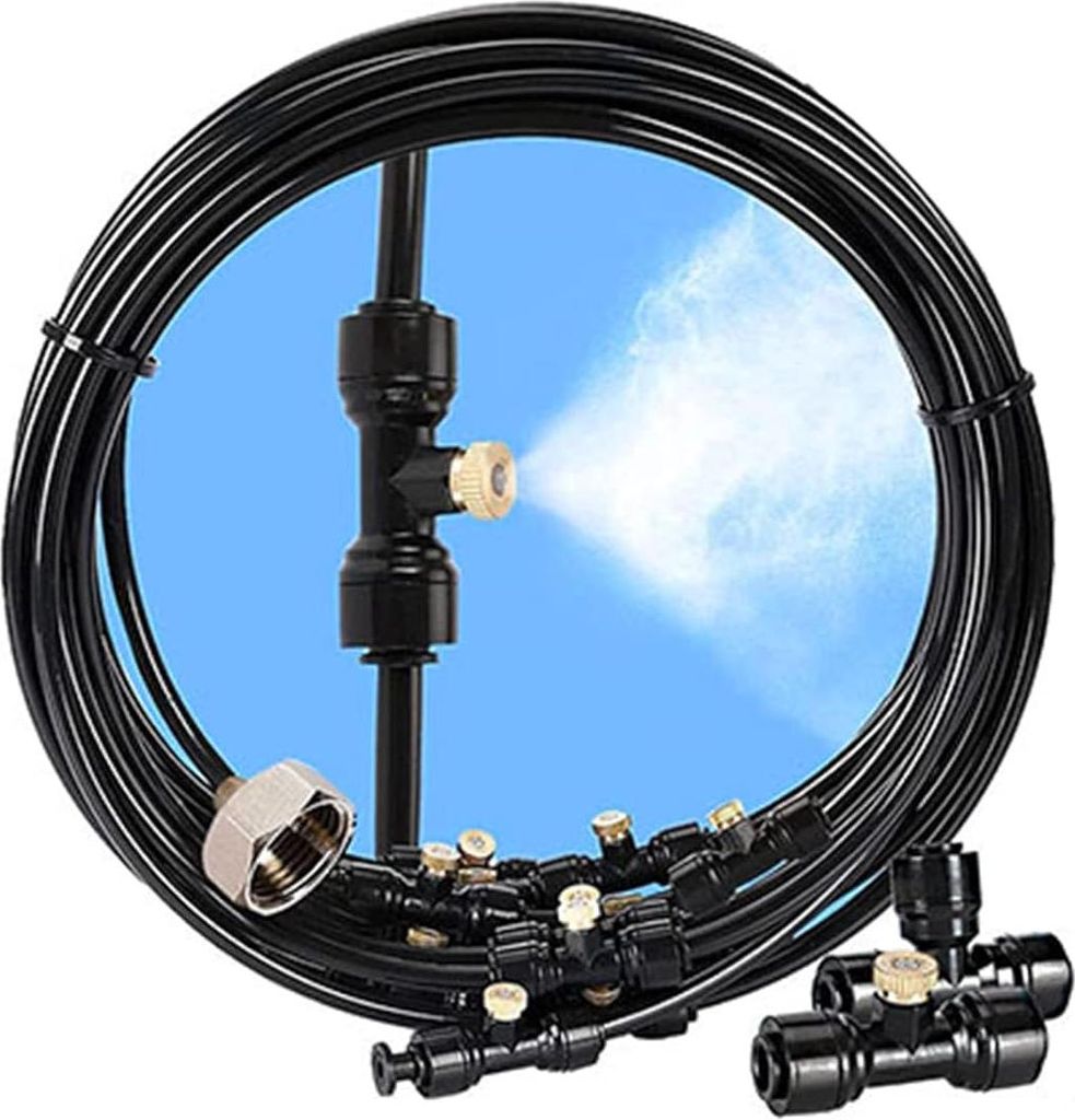 9M Sprühnebel Kühlung Bewässerungs System, Misting Cooling System Gartenschlauch Mit Bewässerungssystem Düse, Sprühnebel Terrasse Adapter Fü...