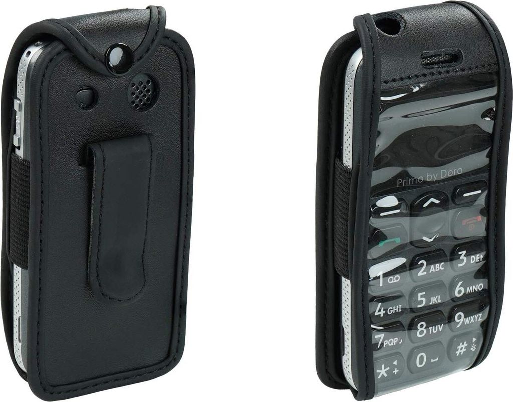 caseroxx Ledertasche mit Gürtelclip kompatibel mit Doro Primo 215 aus Echtleder, Tasche mit Gürtelclip und Sichtfenster