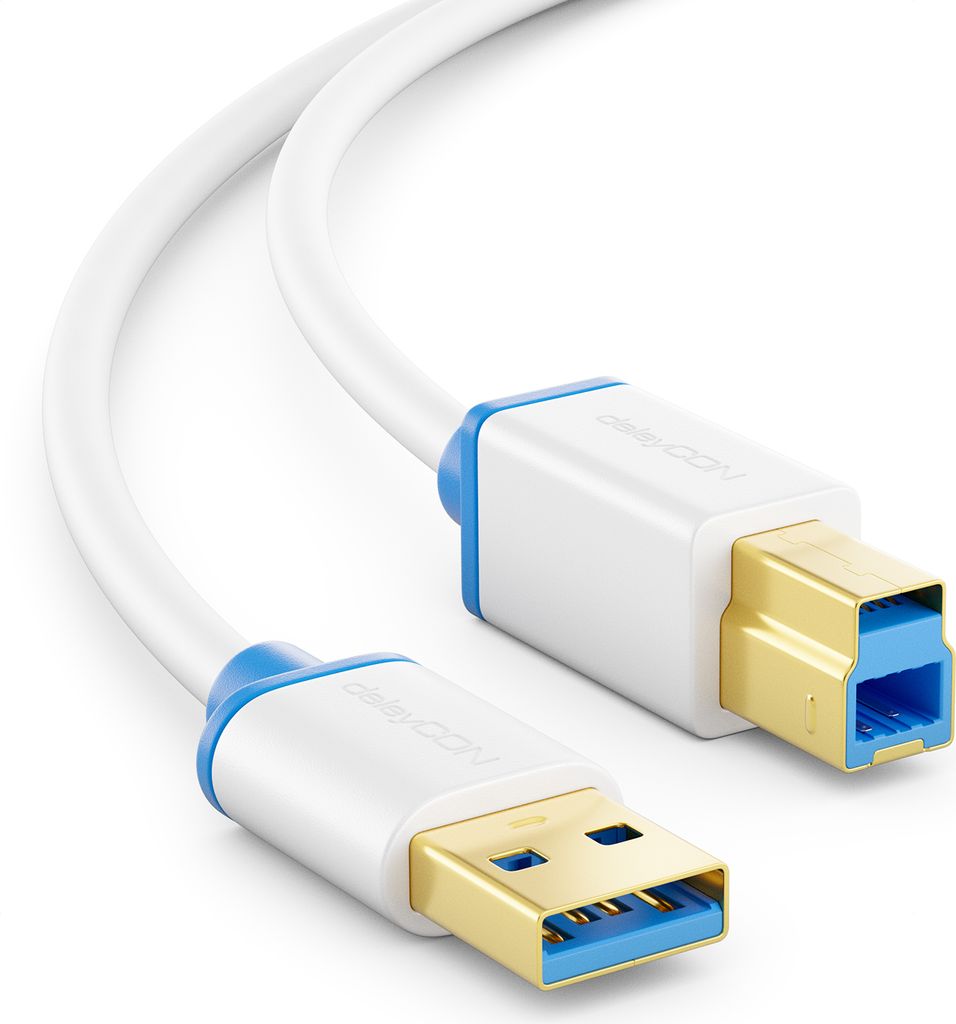 DeleyCON 0,30m Câble Court Micro‑USB 3.0 - Câble De Données Jusqu'à 5 Gbit/s - Charge Pour Téléphone, Smartphone, Tablette, Disques Durs Externes - Connecteur USB‑A Vers Micro‑B Blanc