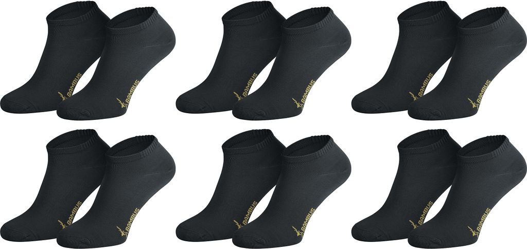 Tobeni 6 Paar Damen Herren Sneakersocken Bambus-Socken Uni Anti-Schweiss Füsslinge für Fitness Arbeit und Freizeit, Farbe:Schwarz, Grösse:39-42
