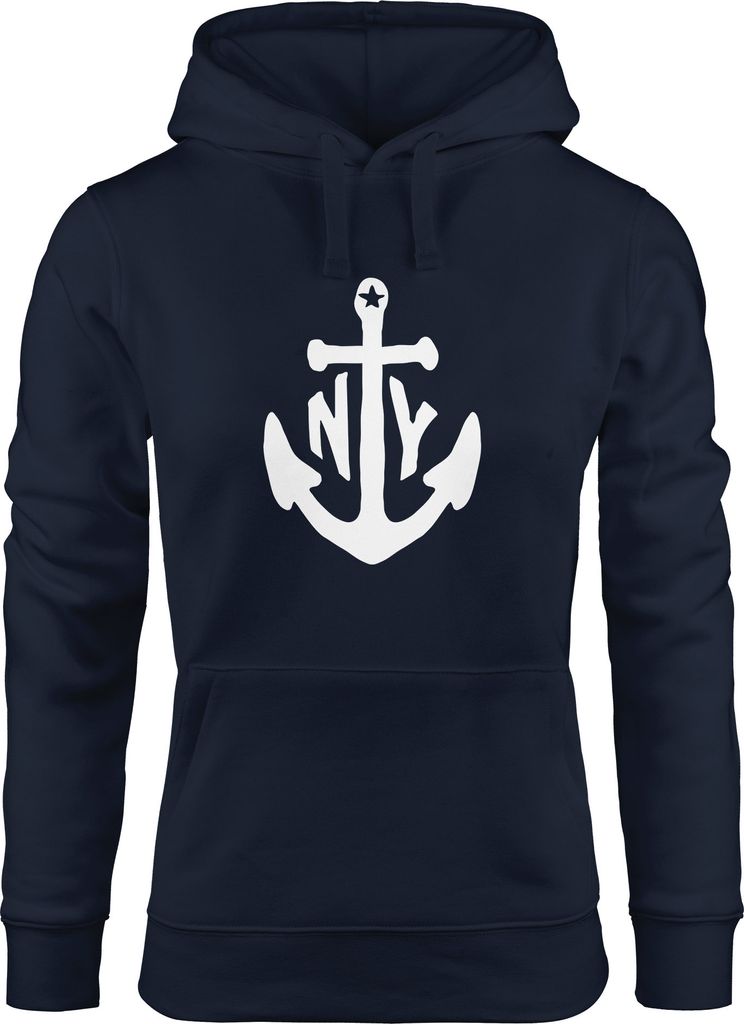 Hoodie Damen Anker New York Sweatshirt Kapuze Kapuzenpullover Moonworks navy M