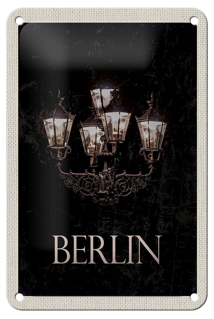 Blechschild Reise 12x18cm Berlin Deutschland schwarz weiß Schild