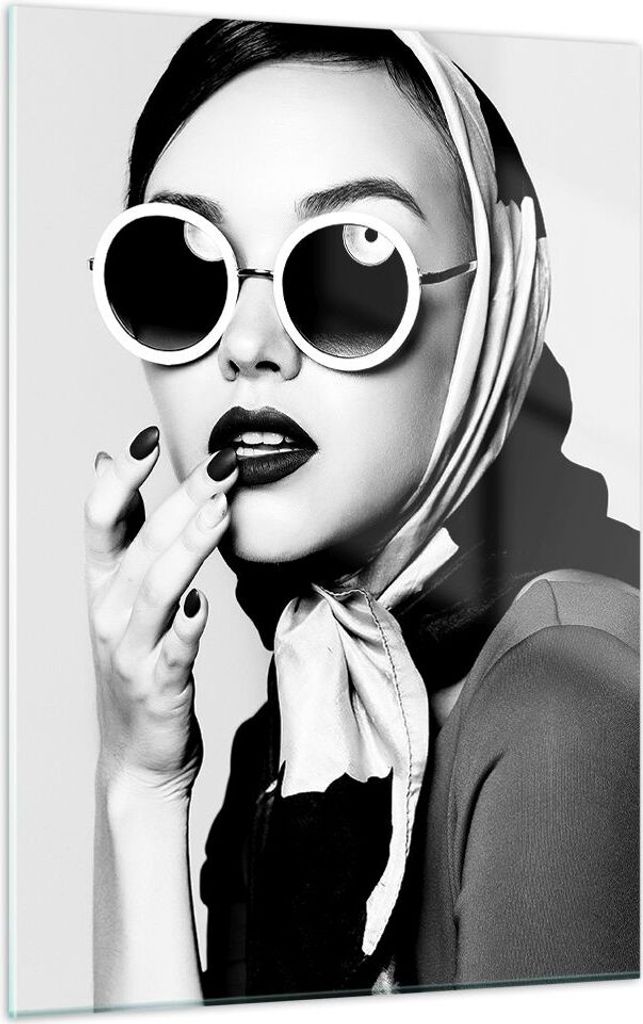 Bilder auf glas - Einteilig - Frau Brille Jahrgang - 50x70cm - Glasbilder - Wandbilder - Bilder - zum Aufhängen bereit - Wanddekoration aus Glas -...