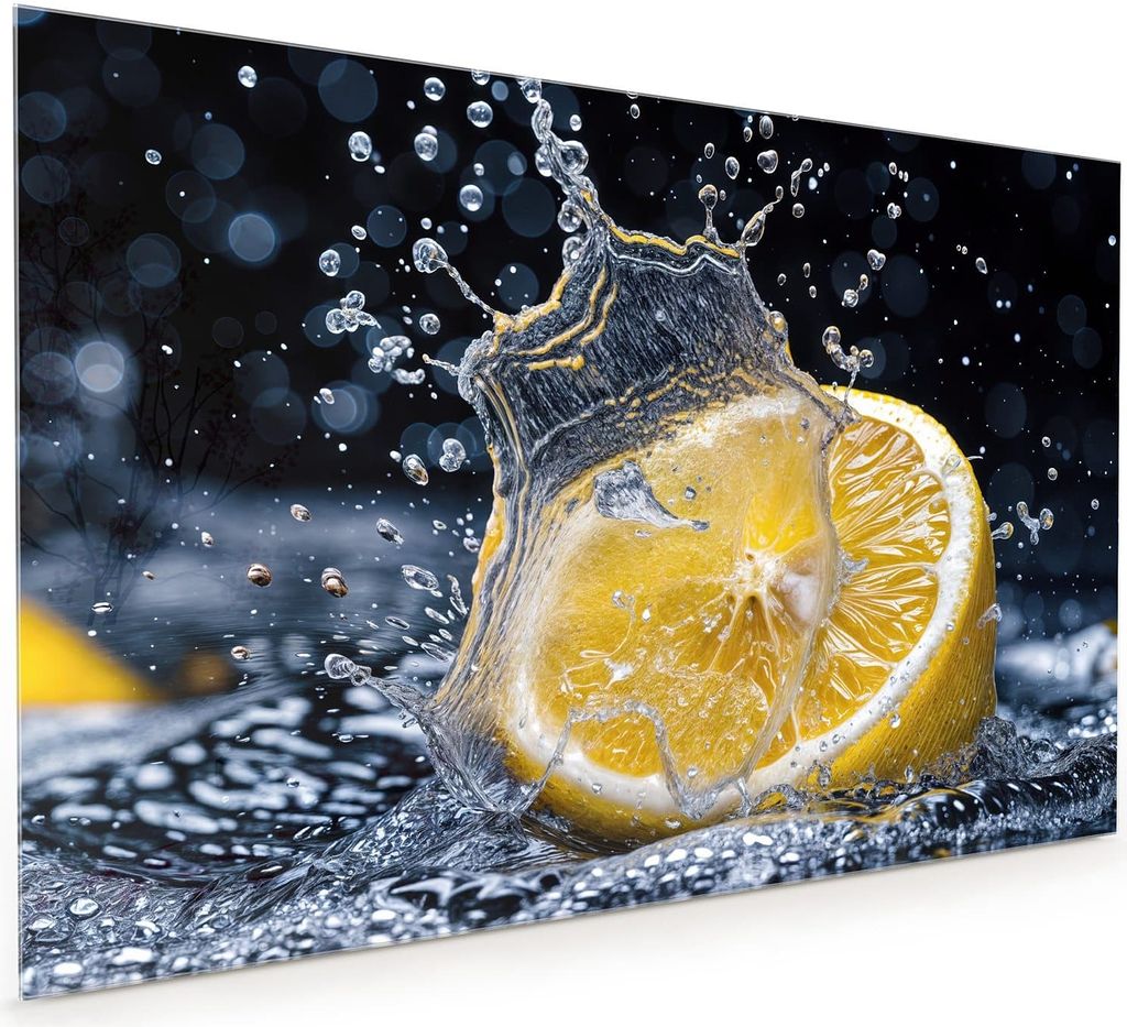 Küchenrückwand Spritzschutz Glas mit Motiv Zitronenspritzer 40 x 40 cm