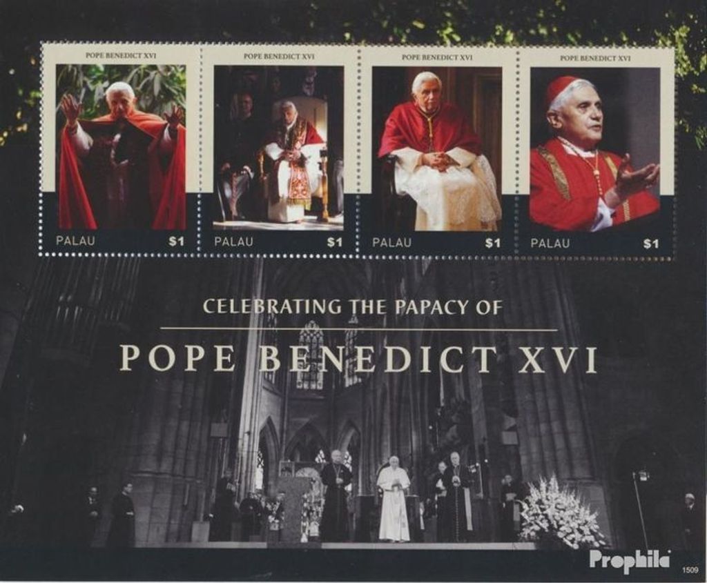 Briefmarken Palau-Inseln 2015 Mi 3663-3666 Kleinbogen (kompl.Ausg.) postfrisch Papst Benedikt XVI.