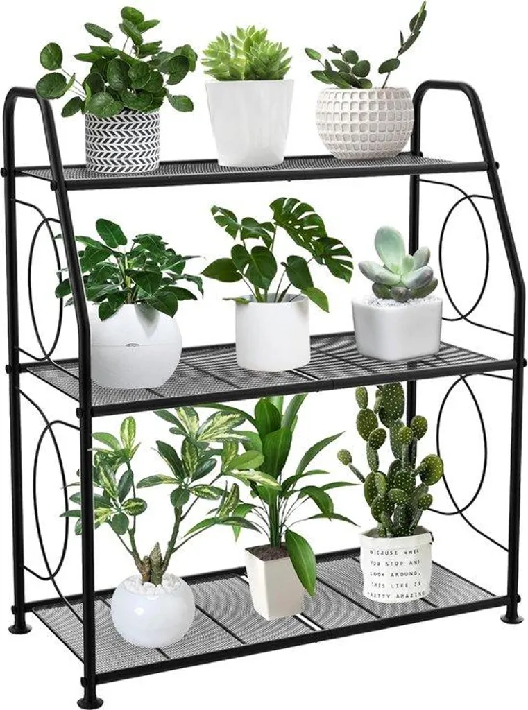 Étagère porte-plante 3 niveaux noir, escalier fleurs extérieur 80cm