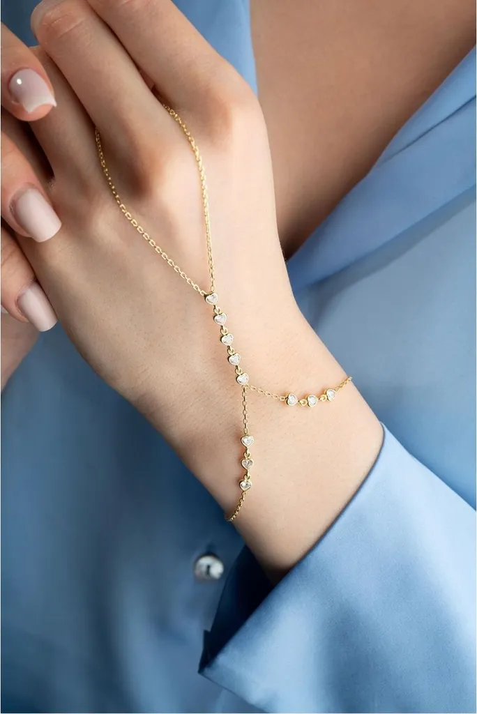 Bracelet Shahmeran Argent 925 Cœur : Bijou Chaîne Main Doré à l'Or