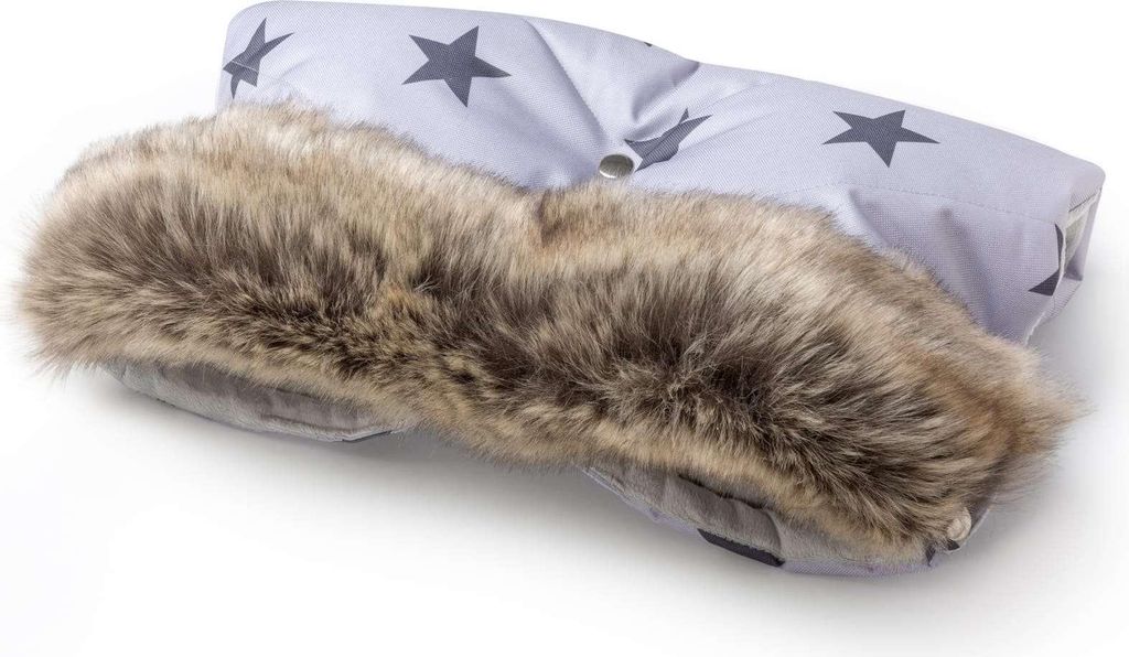 Grey Stars Winter Handwärmer für Kinderwagen (Kinderwagenmuff) mit Fell