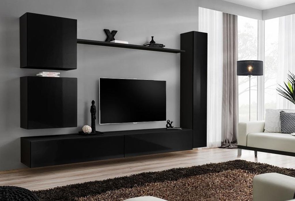 Luxus Set Wohnwand Schwarz Wohnzimmer Wandschrank Regal Wandschrank Neu