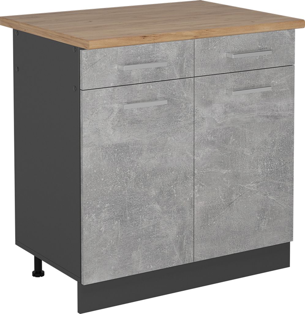 Küchenunterschrank Vicco R-Line Beton 80 cm , AP Eiche, Model 53604