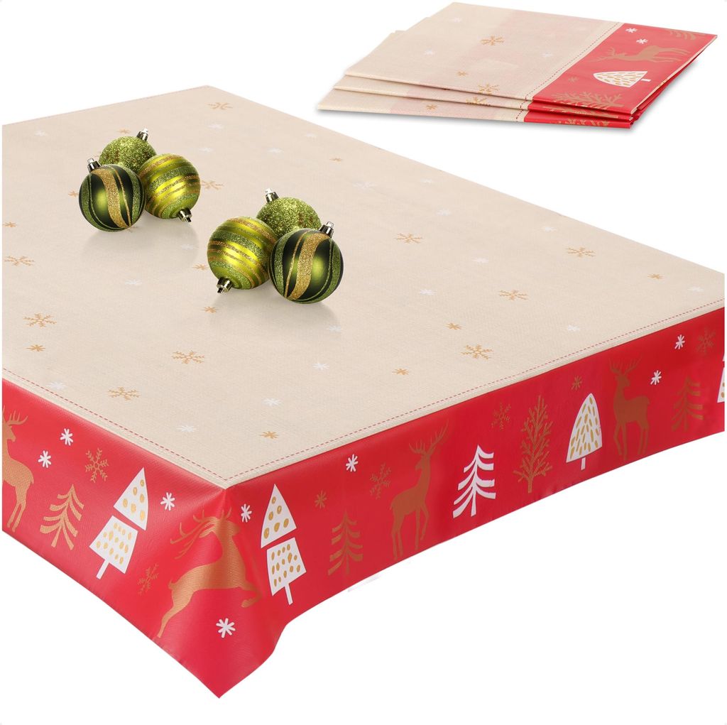 com-four 4x Tischdecke mit Weihnachtsmotiv - Tischtuch abwischbar ca. 80 x 80 cm - weihnachtliches Mitteldecken-Set - festliche Tafelwäsche für...