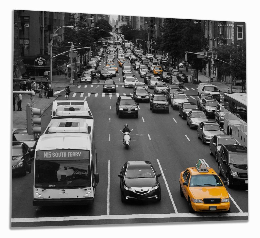 Wallario Herdabdeckplatte aus Glas, Größe 60 x 52 cm 1-teilig, Motiv New York Yellow Taxi I