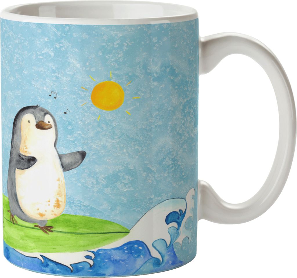 Mr. & Mrs. Panda Pott Pinguin Surfer - Eisblau - Geschenk, Hawaii, Portugal, Tasse, Kaffeetasse, mit Spruch, Urlaub, kaffeebecher keramik, Becher, ...