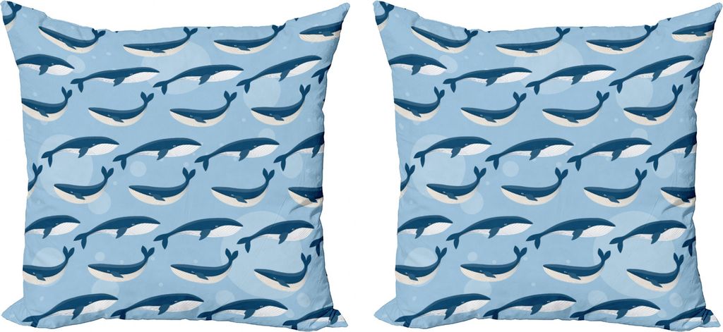 ABAKUHAUS Meerestiere Kissenbezug Set (2Stück), Cartoon-Wal Wasser, doppelseitiges Digitaldruckdekor mit Reißverschluss, 50 cm, Blau Weiss