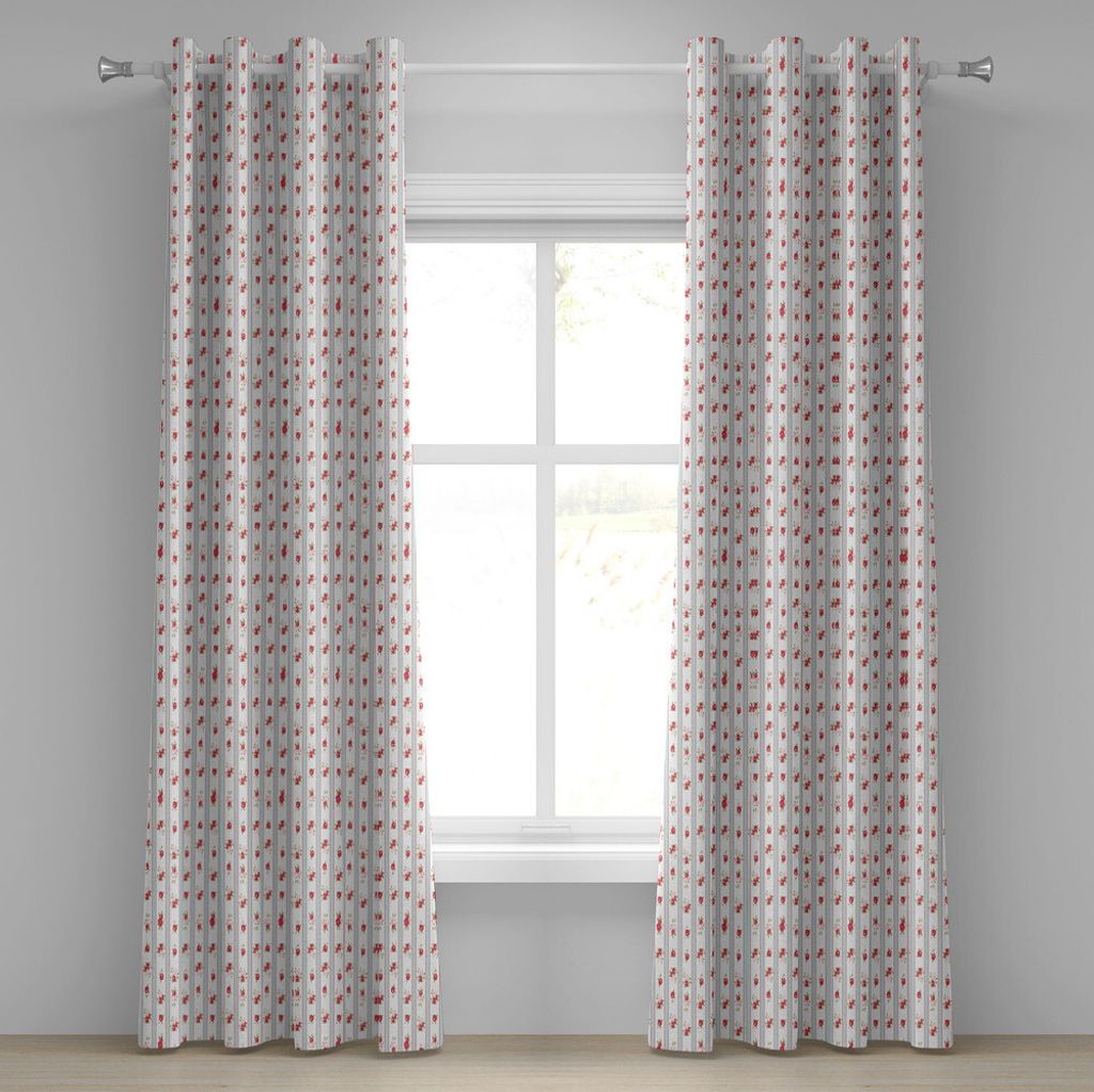 ABAKUHAUS Shabby Flora Ösenvorhang, Vertikale Grenzen niedliche Rosen-Blüten-Häuschen-Land-Kabinen-Entwurf, Dekorative 2-Panel-Fenstervorhänge,...
