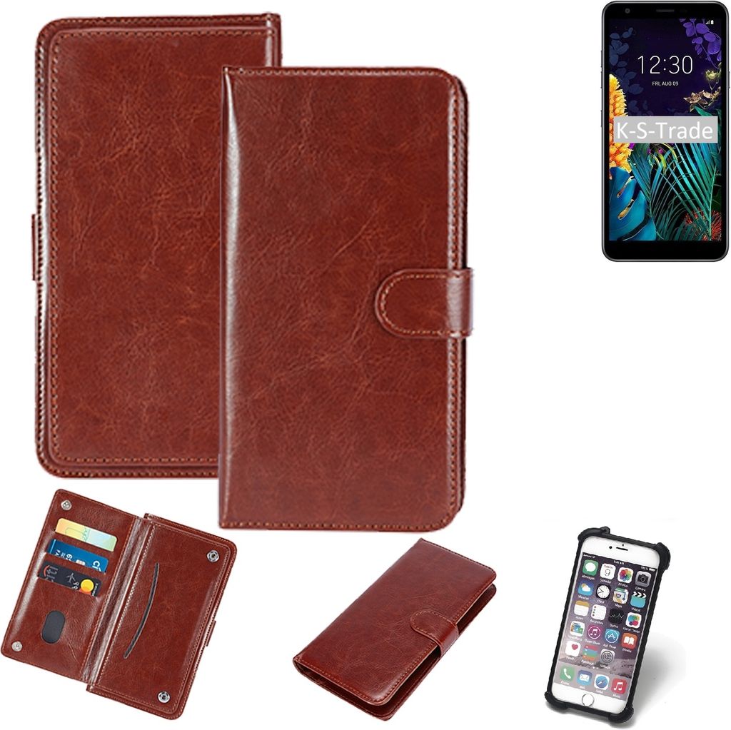 K-S-Trade 360° Hülle kompatibel mit LG Electronics K30 (2019) braun Kunstleder Case BookCase WalletCase Kunstlederederhülle Handyhülle,