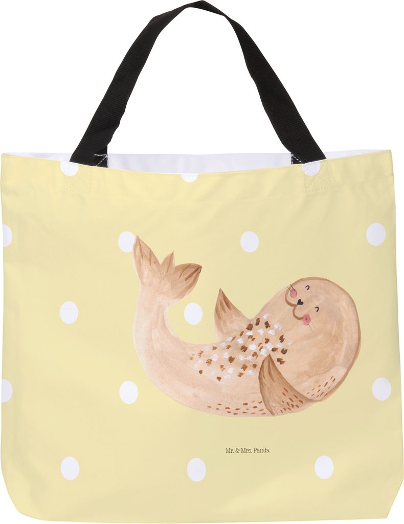 Mr. & Mrs. Panda Strandtasche Robbe Liegen - Gelb Pastell - Geschenk, Ostsee, Laptoptasche, Freude, Seehund, Reisetasche, Nordsee, Beutel, Strand, ...