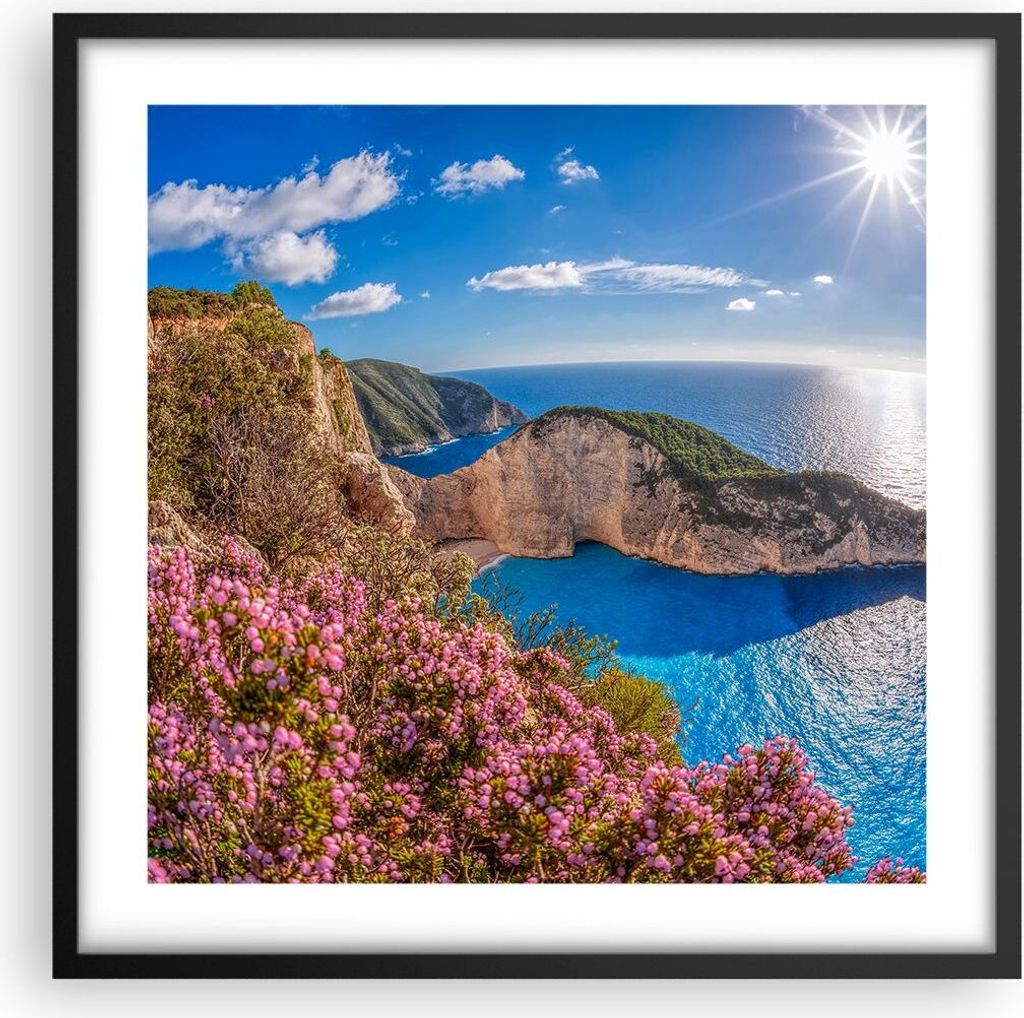 Gerahmtes Poster - Schwarzer Rahmen - Meer Sommer Blume - 50x50 cm - Wand Bild - Wanddeko - Wandbilder - Kunstposter - Wandposter - Bilderrahmen - ...