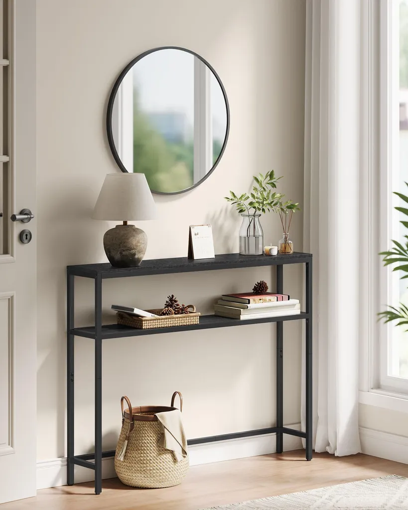Table basse étroite gris anthracite et noir d'encre avec 2 tablettes - 2