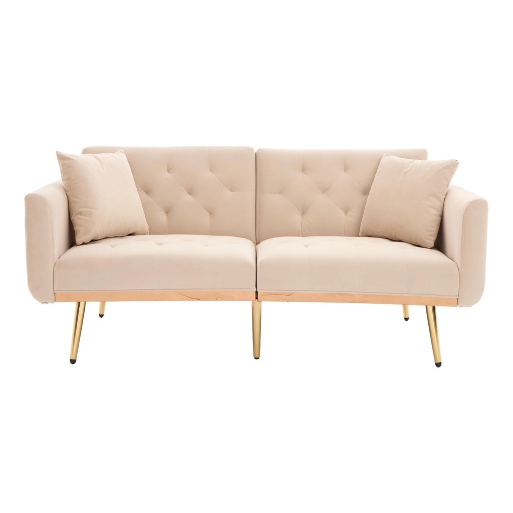 Abrihome 3-Sitzer Sofa Schlafsofa aus Samt mit Verstellbare Rückenlehne, Couch Gästebett, Beige