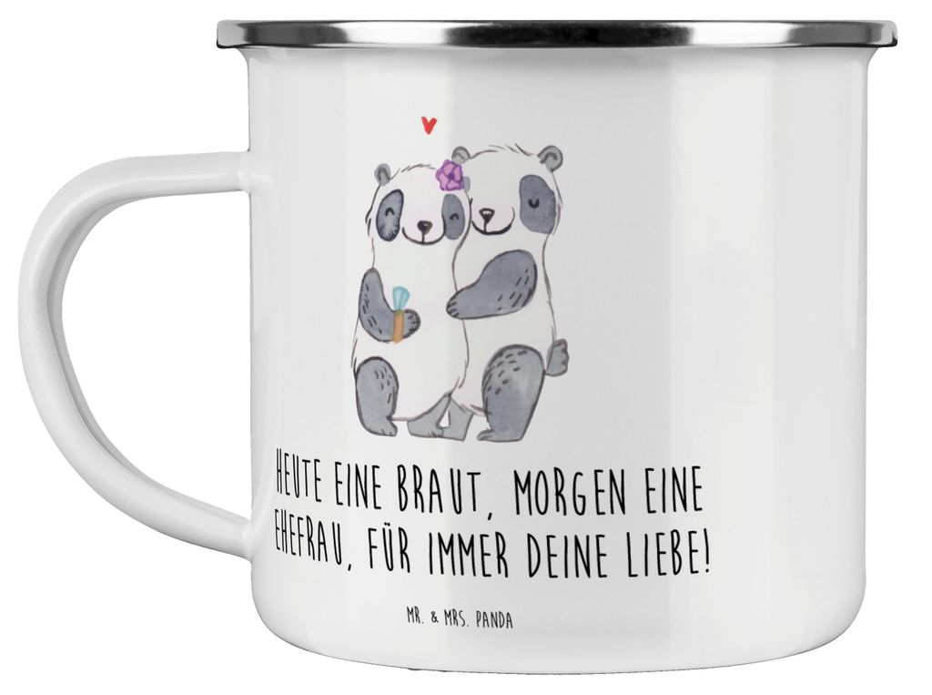 Mr. & Mrs. Panda Pott Braut Liebe - Weiß - Geschenk, Campingbecher, Hochzeitstag, Hochzeitsvorbereitung, becher emaille, Campingtasse, Brautfest, ...