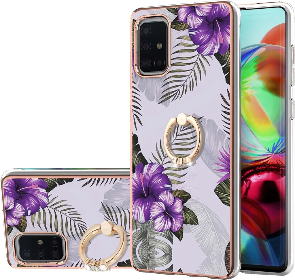 Custodia Samsung A71 4G Viola a Fantasia con Anello Supporto