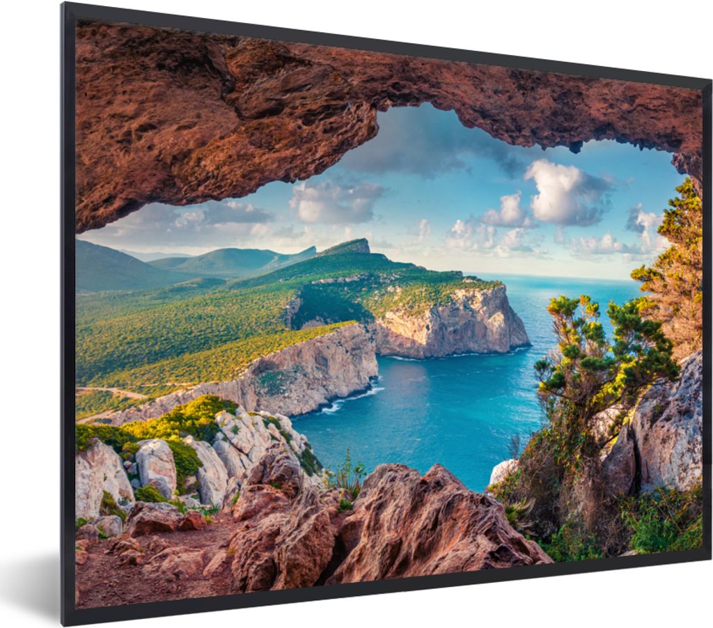 MuchoWow Gerahmtes Poster Höhle - Natur - Meer - Landschaft 40x30 cm - Poster mit Schwarzem Bilderrahmen Wandposter Rahmen Foto Bilder - Kunstpo...