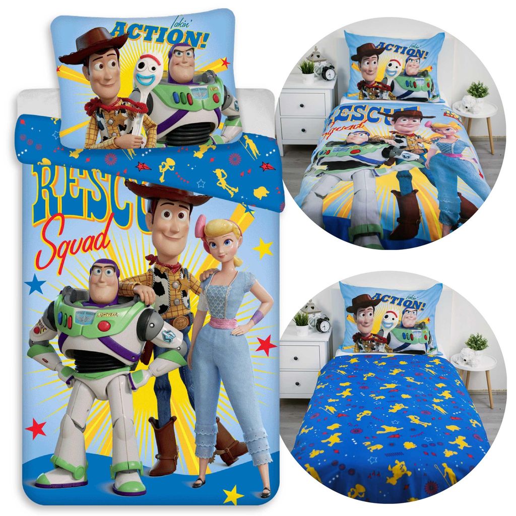 DISNEY Toy Story, blaue doppelseitige Kinderbettwäsche aus Produktbild 