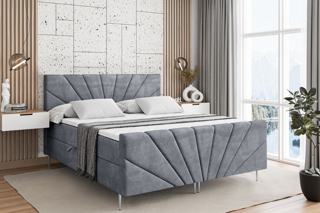 ALTDECOR Boxspringbett mit Silber Füßen, Matratze und Lattenrost, Topper, Fußteil, Polsterbett mit Bettkasten, Bett mit Stauraum H3-Matratze, Do...