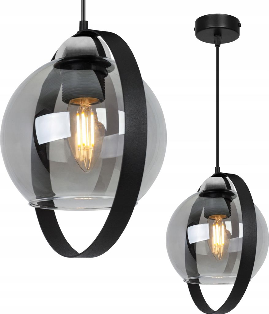 Deckenlampe Hängelampe Kronleuchter Loft elegant schwarz Ring mit Kugeln