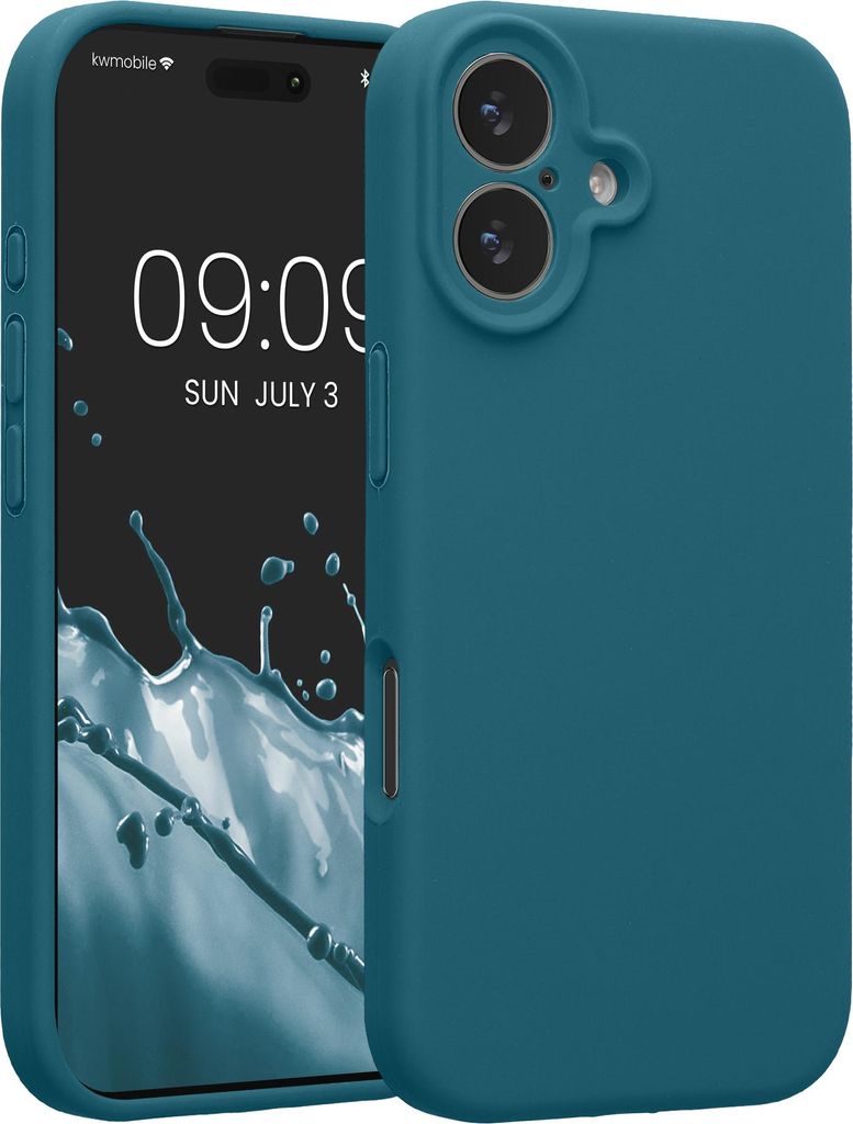 kwmobile Handyhülle kompatibel mit Apple iPhone 17 Hülle - gummierte Handy Case aus Silikon in Petrol matt