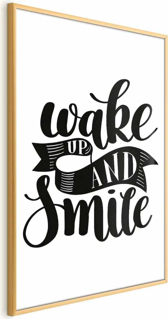 Poster Wake up and smile 60x90 cm con cornice dorata senza bordo