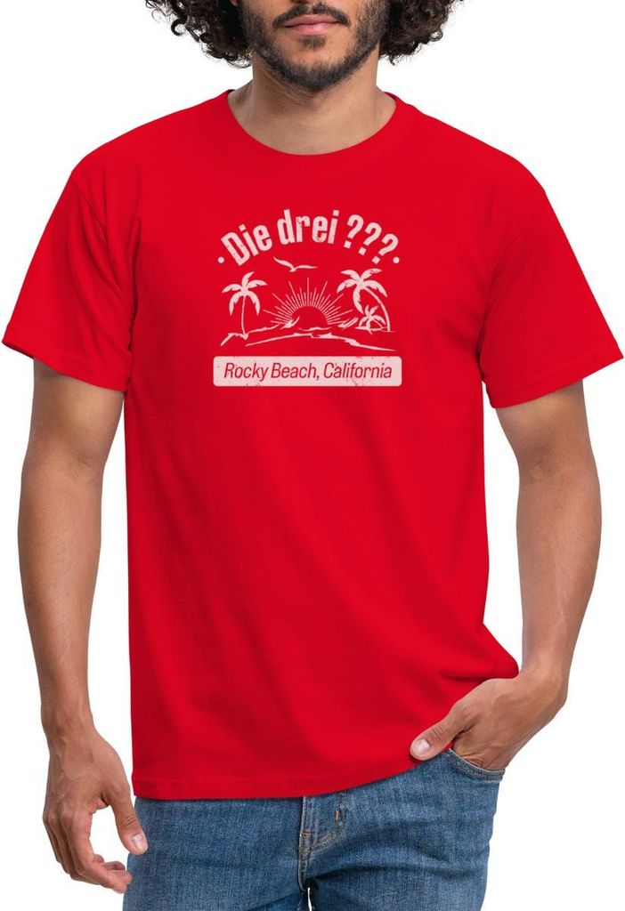 Spreadshirt Die Drei Fragezeichen Rocky Beach Design Mit Palmen Männer T-Shirt, 4XL, Rot