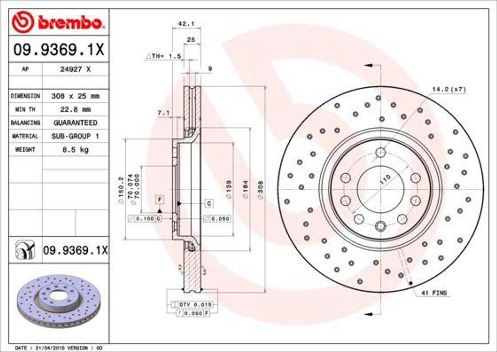 BREMBO 09.9369.1X Bremsscheibe OE 569061 kompatibel mit Zafira, Vectra, Meriva, Corsa E, Corsa D, Astra H, Astra G, Adam
