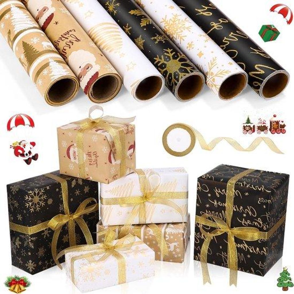 Weihnachtspapier - 6 Rollen mit Schleife für Weihnachten - 43 x 300 cm Roll