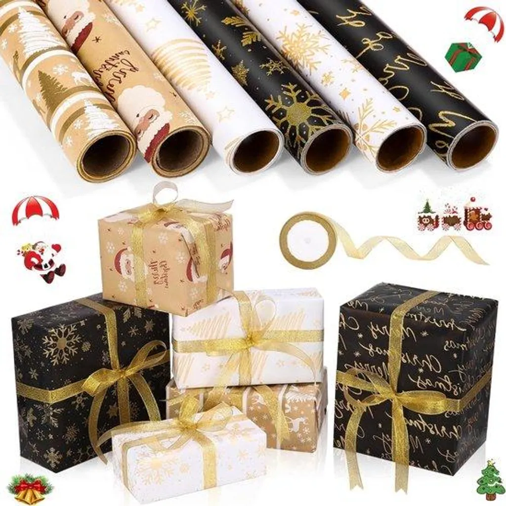 Rouleaux de papier cadeau de Noël 43 x 300 cm - Kit complet de 6 unités